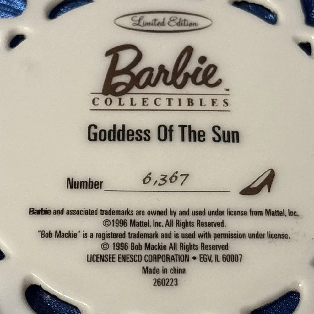 Vintage Barbie Goddess Of The Sun Hanging‎ Ornament Enesco 1996 Limited Ed. New